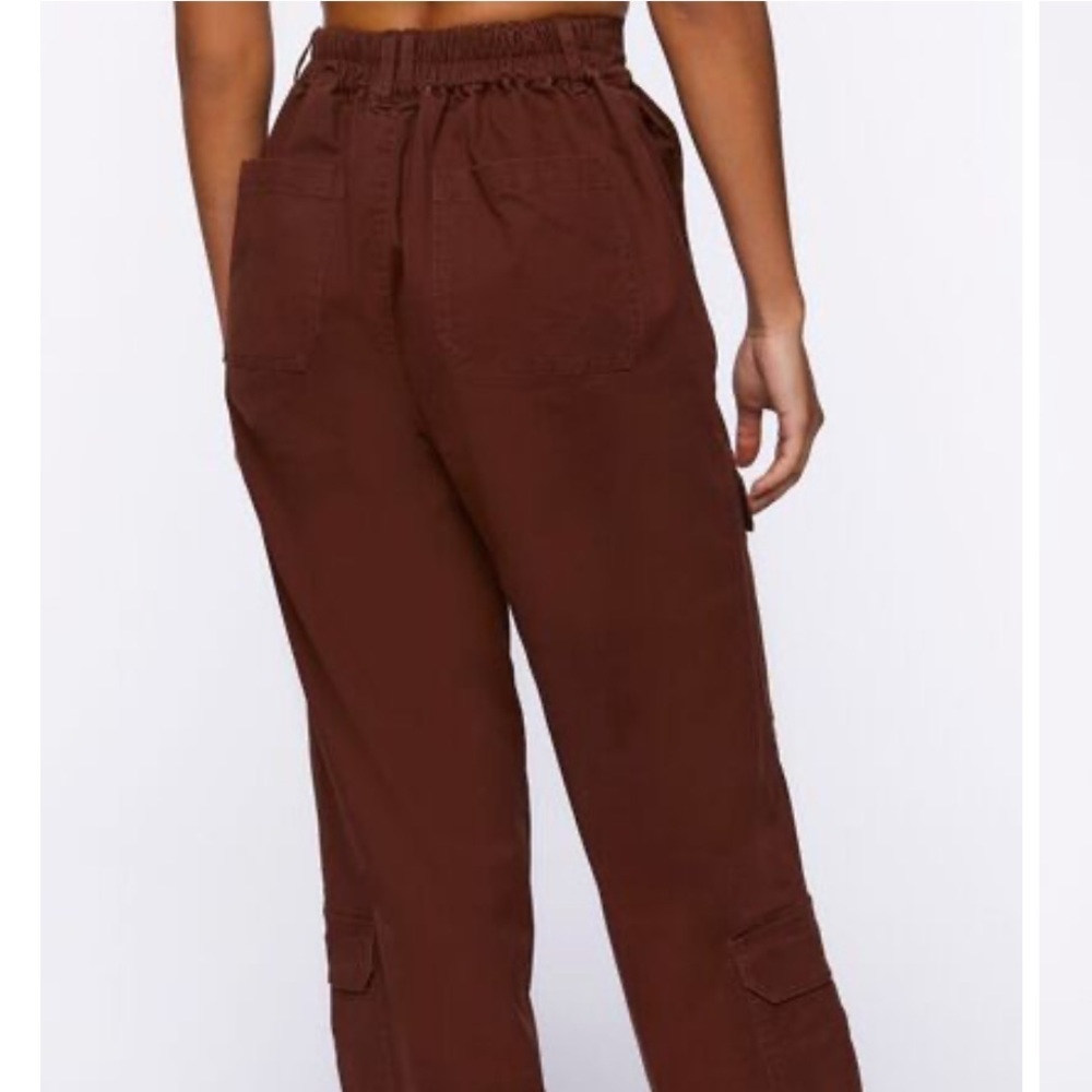 F21 Twill Straight-Leg Cargo Pants Chocolate Brown Size Small - Picture 2 of 10